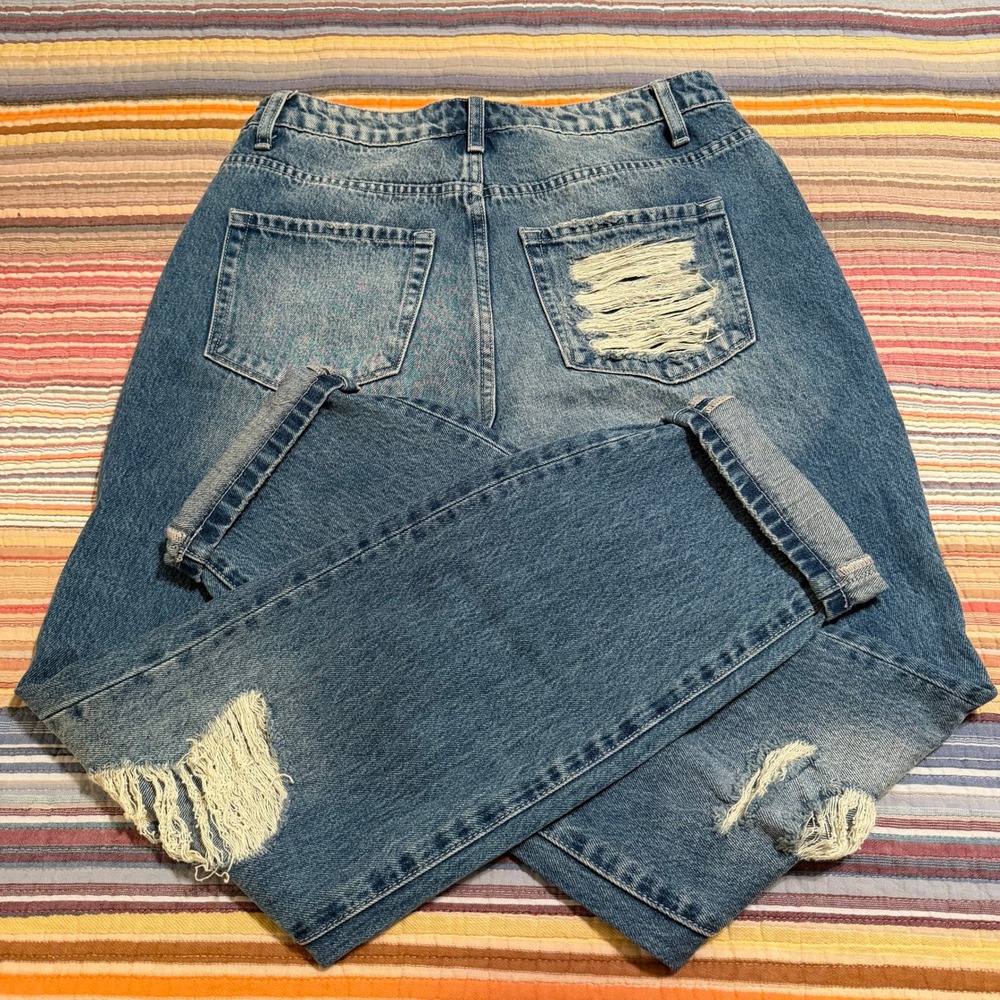 Bridge by Gly Mom Fit Jeans Distressed Ripped‎ Blue Denim Size 28